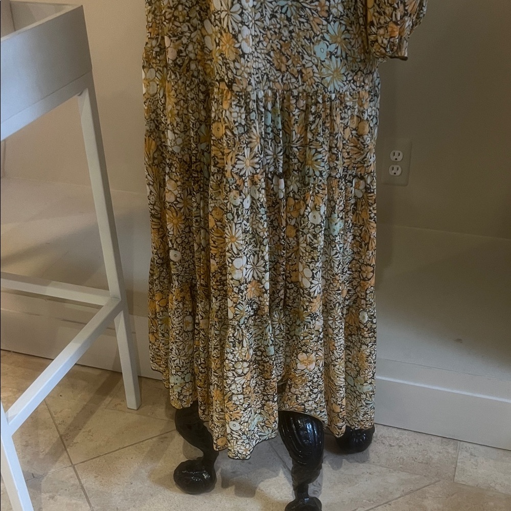 Free People Floral Long Sleeve Maxi Dress - Black and Gold - Picture 3 of 5
